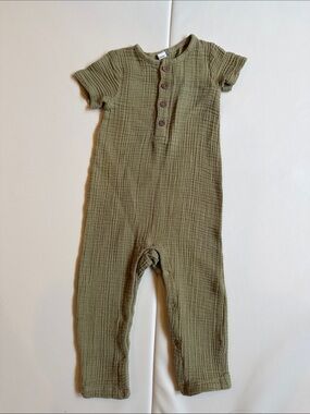 Colored Organics Baby Olive Green Short-Sleeve Waffle Knit Baby Romper